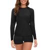 2024 2024 Womens Athletic Swimsuits Long Sleeve Rash Guard Two Piece Bathing Suits Swim Slim Shirt Tops w Boyshort Bottom view 1
