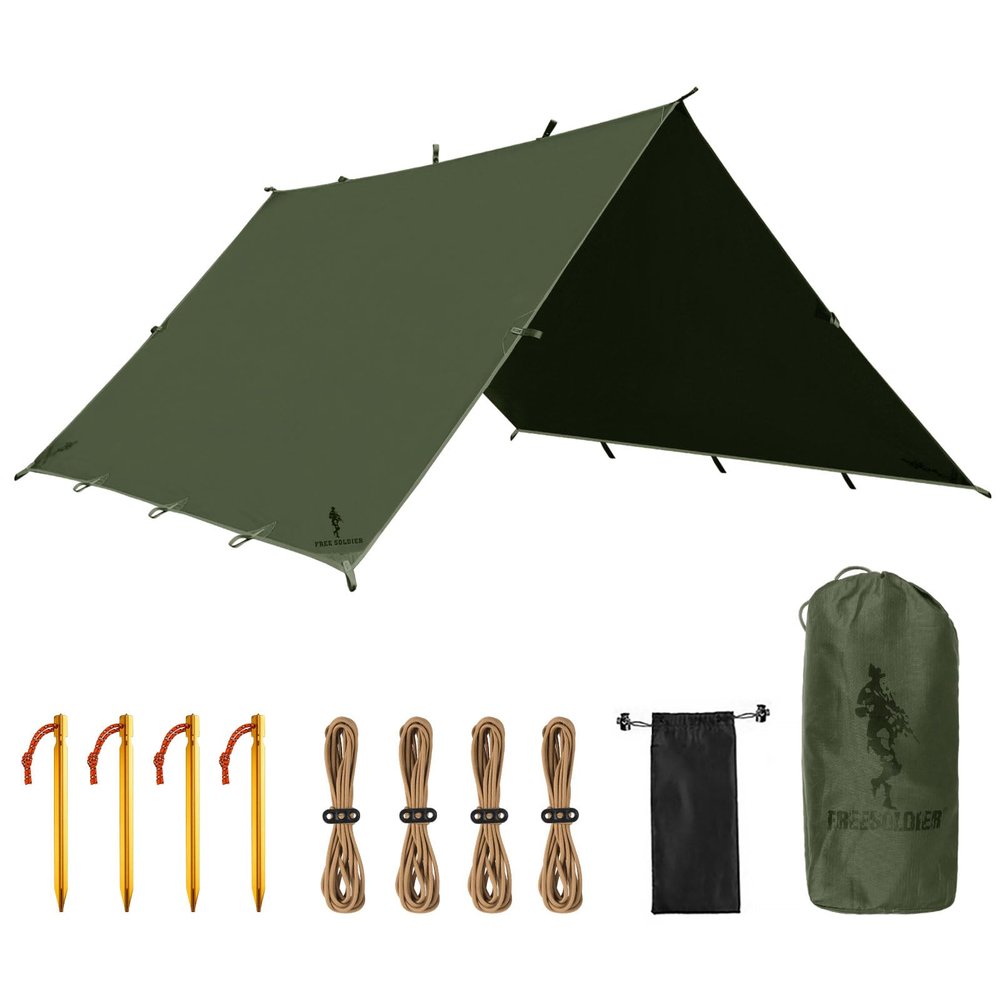 FREE SOLDIER Camping Tarp Waterproof Portable Multifunctional Outdoor Camping Traveling Awning Backpacking Shelter Rain Tarp (Dark Green 1010.5ft)