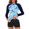 2024 Womens Athletic Swimsuits Long Sleeve Rash Guard Two Piece Bathing Suits Swim Slim Shirt Tops w Boyshort Bottom view 2