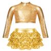 Jowowha Girls Sparkle Metallic Long Sleeve Turtleneck Crop Tops with Sequin Skirt Set for Hip Hop Outfits Dancewear Gold A 10 Years view 1