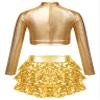 Jowowha Girls Sparkle Metallic Long Sleeve Turtleneck Crop Tops with Sequin Skirt Set for Hip Hop Outfits Dancewear Gold A 10 Years view 2