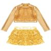 Jowowha Girls Sparkle Metallic Long Sleeve Turtleneck Crop Tops with Sequin Skirt Set for Hip Hop Outfits Dancewear Gold A 10 Years view 3