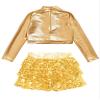Jowowha Girls Sparkle Metallic Long Sleeve Turtleneck Crop Tops with Sequin Skirt Set for Hip Hop Outfits Dancewear Gold A 10 Years view 4
