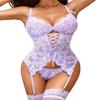 Avidlove Women Lingerie Babydoll Lingerie Set with Garter Belts Teddy Lingerie Lilac X-Large view 1