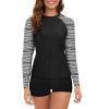 2024 Womens Athletic Swimsuits Long Sleeve Rash Guard Two Piece Bathing Suits Swim Slim Shirt Tops w Boyshort Bottom