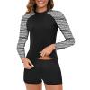 2024 Womens Athletic Swimsuits Long Sleeve Rash Guard Two Piece Bathing Suits Swim Slim Shirt Tops w Boyshort Bottom view 2