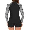 2024 Womens Athletic Swimsuits Long Sleeve Rash Guard Two Piece Bathing Suits Swim Slim Shirt Tops w Boyshort Bottom view 3
