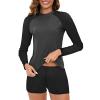 2024 Womens Athletic Swimsuits Long Sleeve Rash Guard Two Piece Bathing Suits Swim Slim Shirt Tops w Boyshort Bottom view 2