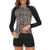 2024 Womens Athletic Swimsuits Long Sleeve Rash Guard Two Piece Bathing Suits Swim Slim Shirt Tops w Boyshort Bottom view 2