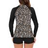 2024 Womens Athletic Swimsuits Long Sleeve Rash Guard Two Piece Bathing Suits Swim Slim Shirt Tops w Boyshort Bottom view 3