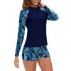 2024 Womens Athletic Swimsuits Long Sleeve Rash Guard Two Piece Bathing Suits Swim Slim Shirt Tops w Boyshort Bottom view 3