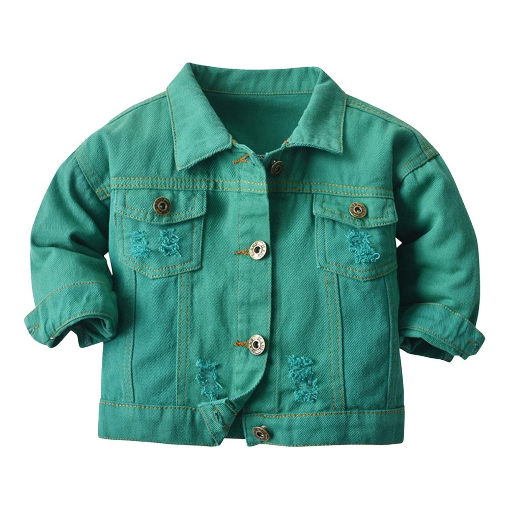 BILIKEYU Baby Boys Girls Denim Jacket Kids Toddler Button Down Jeans Jacket Top Coat Outerwear Casual (Green, 18-24 Months)