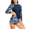 2024 2024 Womens Athletic Swimsuits Long Sleeve Rash Guard Two Piece Bathing Suits Swim Slim Shirt Tops w Boyshort Bottom view 2