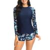 2024 2024 Womens Athletic Swimsuits Long Sleeve Rash Guard Two Piece Bathing Suits Swim Slim Shirt Tops w Boyshort Bottom view 3