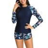 2024 2024 Womens Athletic Swimsuits Long Sleeve Rash Guard Two Piece Bathing Suits Swim Slim Shirt Tops w Boyshort Bottom view 4
