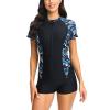 2024 2024 Women Zipper Rash Guard Sleeves Sun Protection Surf Boyleg One Piece Swimsuit Sport Padded Bathing Suits view 1
