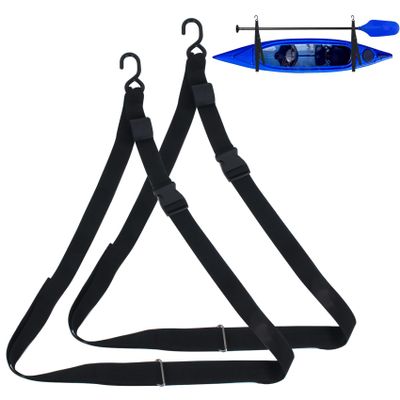 2 PCS Kayak Storage From Wall or Ceiling Holds 100 lbs ,Adjustable Single Kayak Storage Strap with Carabiner Paddle Clips,Kayak Storage Sling for Indoor and Outdoor Kayak & Surfboards, SUP or Canoe