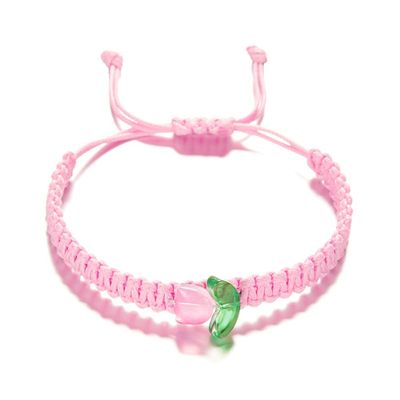 Lovely Flower Stretch Bracelet for Women Handmade Colorful Tulip String Strand Bracelet Adjustable Woven Surfer Beach BFF Wristband Jewelry-pink