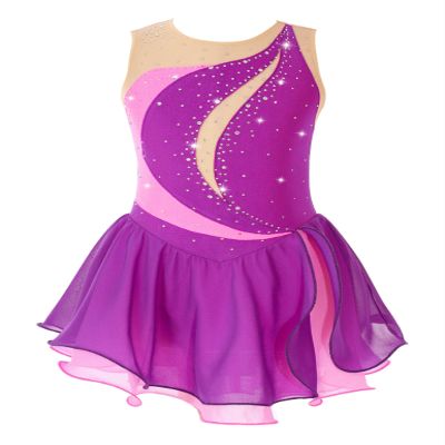 YOOJOO Girls' Sleeveless Ice Skating Dress Shiny Rhinestone Rhythmic Gymnastics Leotard Competition Figure Skating Costume G1537Purple 6 Years