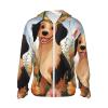 Dog and Flower Print Sun Protection Hoodie Jacket Full Zip Long Sleeve Sun Shirt with Pockets for Outdoor Black view 1