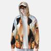 Dog and Flower Print Sun Protection Hoodie Jacket Full Zip Long Sleeve Sun Shirt with Pockets for Outdoor Black view 2