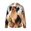 Dog and Flower Print Sun Protection Hoodie Jacket Full Zip Long Sleeve Sun Shirt with Pockets for Outdoor Black view 3