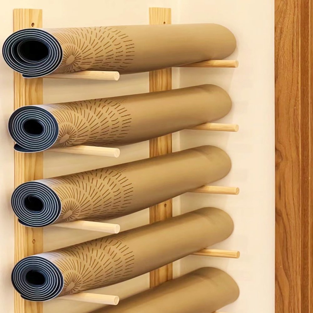 BBHW Solid Wood Yoga Mat Storage Holder, Wall-Mounted Fitness Gear Organizer, Exercise Mats/Foam Roller/Home Gym Accessories Rack, Easy Assembly (Color : 9 Layer)