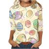 Clearance Women's Happy Easter Shirt 3/4 Sleeve Funny Tops Rabbit Graphic Colored Eggs Print Tee T-Shirts Easter Day Gifts Easter Tops for Women Yellow 4X view 1