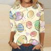 Clearance Women's Happy Easter Shirt 3/4 Sleeve Funny Tops Rabbit Graphic Colored Eggs Print Tee T-Shirts Easter Day Gifts Easter Tops for Women Yellow 4X view 2