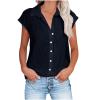 Summer Tops for Women 2026 Trendy Cotton Linen Button Down Shirts Dressy Cap Sleeve Collared Business Casual Blouses Business Casual Tops for Women Navy S view 1