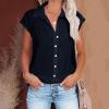Summer Tops for Women 2026 Trendy Cotton Linen Button Down Shirts Dressy Cap Sleeve Collared Business Casual Blouses Business Casual Tops for Women Navy S view 2