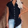 Summer Tops for Women 2026 Trendy Cotton Linen Button Down Shirts Dressy Cap Sleeve Collared Business Casual Blouses Business Casual Tops for Women Navy S view 3