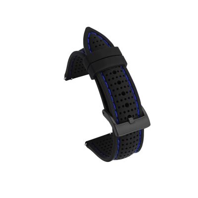 WUURAA 18mm 20mm 22mm 24mm Silicone Sport Strap Waterproof Rubber Men Replacement Band for Samsung S3 for Huawei Watch GT2 46mm for Amazfit GTR (Color : Black blue black, Size : 24mm)