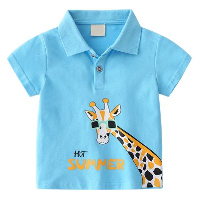 Little Toddler Boys' Short Sleeve Cartoon Prints Plo Shirt Cute Summer Tee Tops for Kids (Sky Blue #1, 2-3 Years)