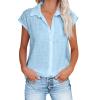 Summer Tops for Women 2026 Trendy Cotton Linen Button Down Shirts Dressy Cap Sleeve Collared Business Casual Blouses Summer Blouses for Women 2026 Trendy Light Blue 2X view 1