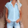 Summer Tops for Women 2026 Trendy Cotton Linen Button Down Shirts Dressy Cap Sleeve Collared Business Casual Blouses Summer Blouses for Women 2026 Trendy Light Blue 2X view 2