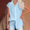 Summer Tops for Women 2026 Trendy Cotton Linen Button Down Shirts Dressy Cap Sleeve Collared Business Casual Blouses Summer Blouses for Women 2026 Trendy Light Blue 2X view 3