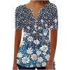 SMIDOW Summer Tops for Women 2026 Trendy Boho Floral Print Tunic Shirts Short Sleeve Button v Neck Tshirt Casual Loose Blouse Casual Summer Tops for Women 2026 Blue M view 1