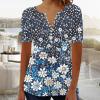 SMIDOW Summer Tops for Women 2026 Trendy Boho Floral Print Tunic Shirts Short Sleeve Button v Neck Tshirt Casual Loose Blouse Casual Summer Tops for Women 2026 Blue M view 2