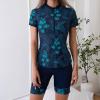 2024 2024 Women's Two Piece Short Sleeve Rash Guard Zipper Swimsuit Athletic Swimwear UV Sun Protection Swim Shirt UPF 50 Navy view 3