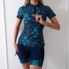 2024 Women's Two Piece Short Sleeve Rash Guard Zipper Swimsuit Athletic Swimwear UV Sun Protection Swim Shirt UPF 50+ Navy view 2