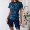 2024 Women's Two Piece Short Sleeve Rash Guard Zipper Swimsuit Athletic Swimwear UV Sun Protection Swim Shirt UPF 50+ Navy view 4