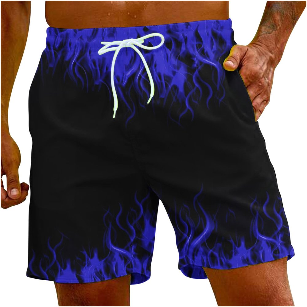 Amazon of Men's Bathing Suits Trunks Fashion 3D Flame Print Drawstring Swimming Trunk with Pockets Loose Fit Beach Board Shorts Mens Swim Trunks 5 inch Blue 4X