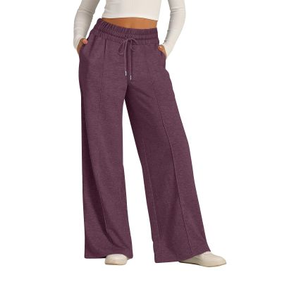 Womens Wide Leg High Waisted Joggers with Pockets - Lightweight Cozy Drawstring Sweat Pants - Casual Hiking & Lounge Pants - 2024 Summer Beach Jogger Sweatpants