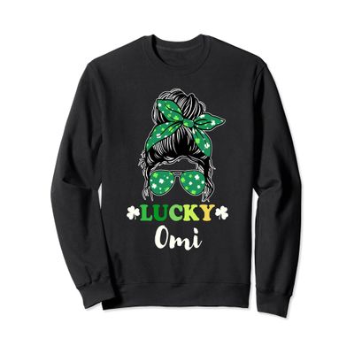 Lucky Omi Messy Bun St Patricks Day Grandma Sweatshirt