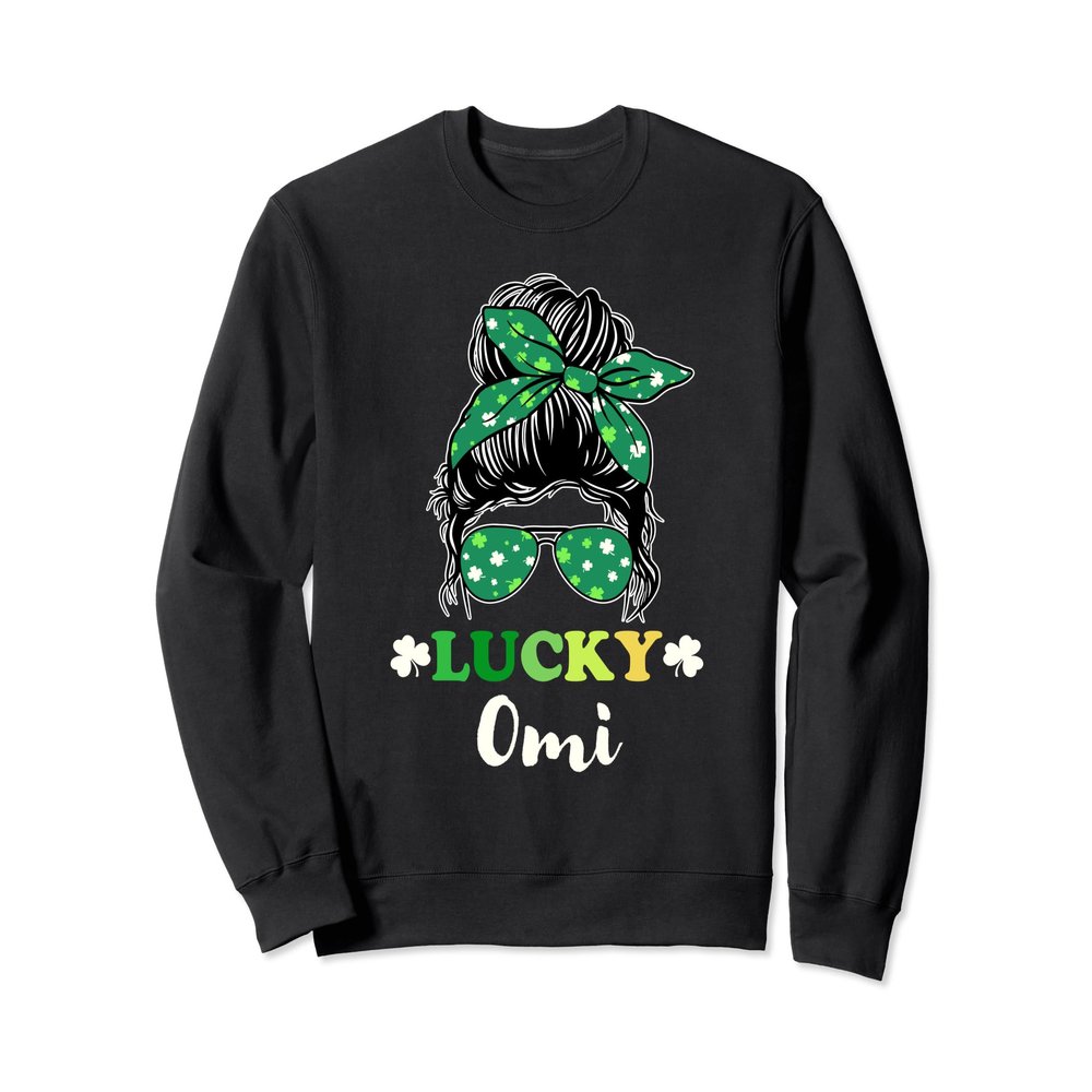 Lucky Omi Messy Bun St Patricks Day Grandma Sweatshirt