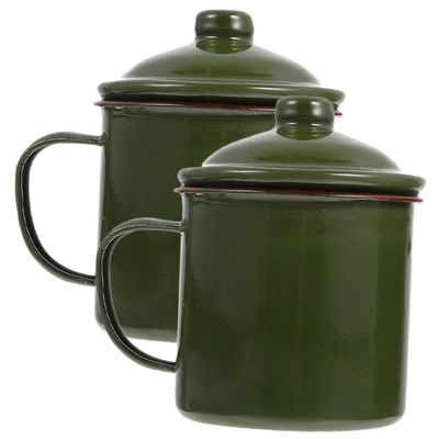 Anneome 2pcs Enamel Mug Lid Vintage Style Mugs for Hot Water Tea Milk Heat Resistant Cup for Outdoor