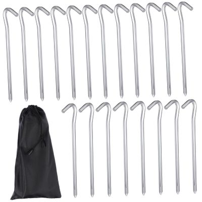 Parliky 20pcs Tent Camping Essentials Metal Tent Stakes Hexagonal Rods and Hooks Ground Stakes for Tarp Garden Pegs and Patio