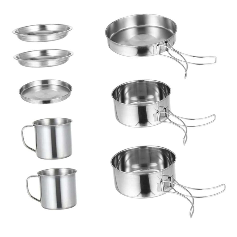 Parliky Camping Cookware Stainless Steel Pot Kit Barbecue Cooking Equipment Compact Picnic Cooking