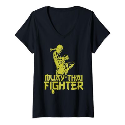 Womens Muay Thai Fighter Martial Thai Boxing MMA Men Women Kids V-Neck T-Shirt